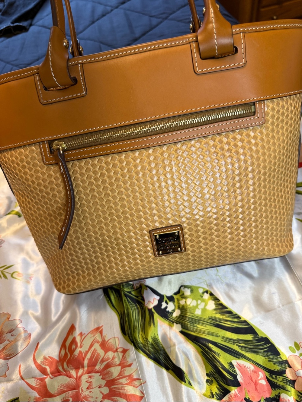 Dooney & Bourke Tan Woven Leather-Trim Tote